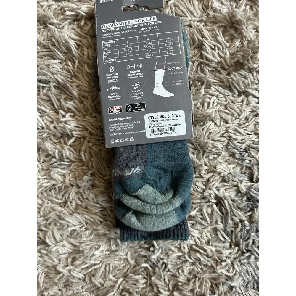 Darn Tough Vermont Hike/ Trek Merino Wool Boot Sock Womens Large Midweight Slate